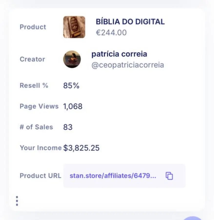 Resultado de vendas de uma cliente da Bíblia do Digital